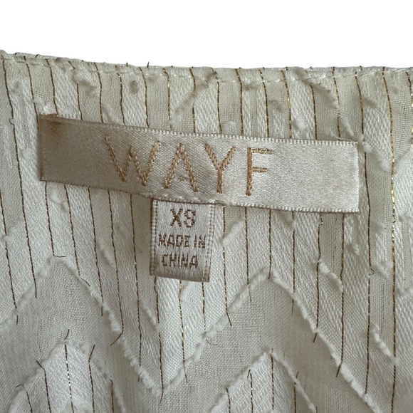 WAYF White & Gold Textured Metallic Bell Sleeve Bodysuit, Size XS - Picture 5 of 8